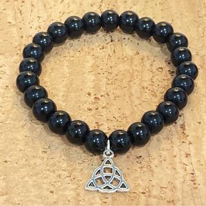 Celtic knot trinity protection bracelet, handmade genuine obsidian